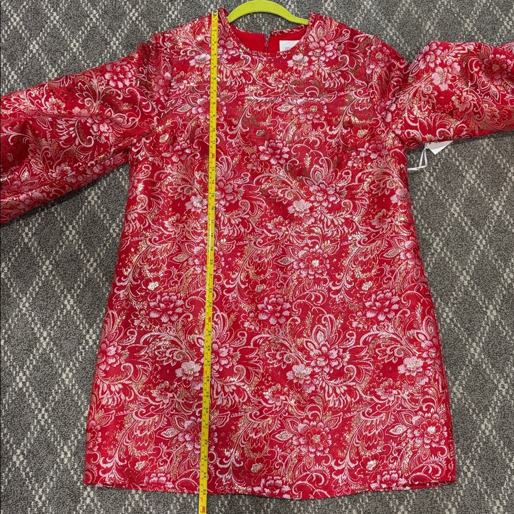 Hyacinth House Red Jacquard Janie Mini Dress ballon Sleeve NWT large - Picture 12 of 12